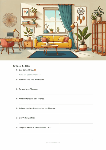 Sätze korrigieren (Wohnzimmer)